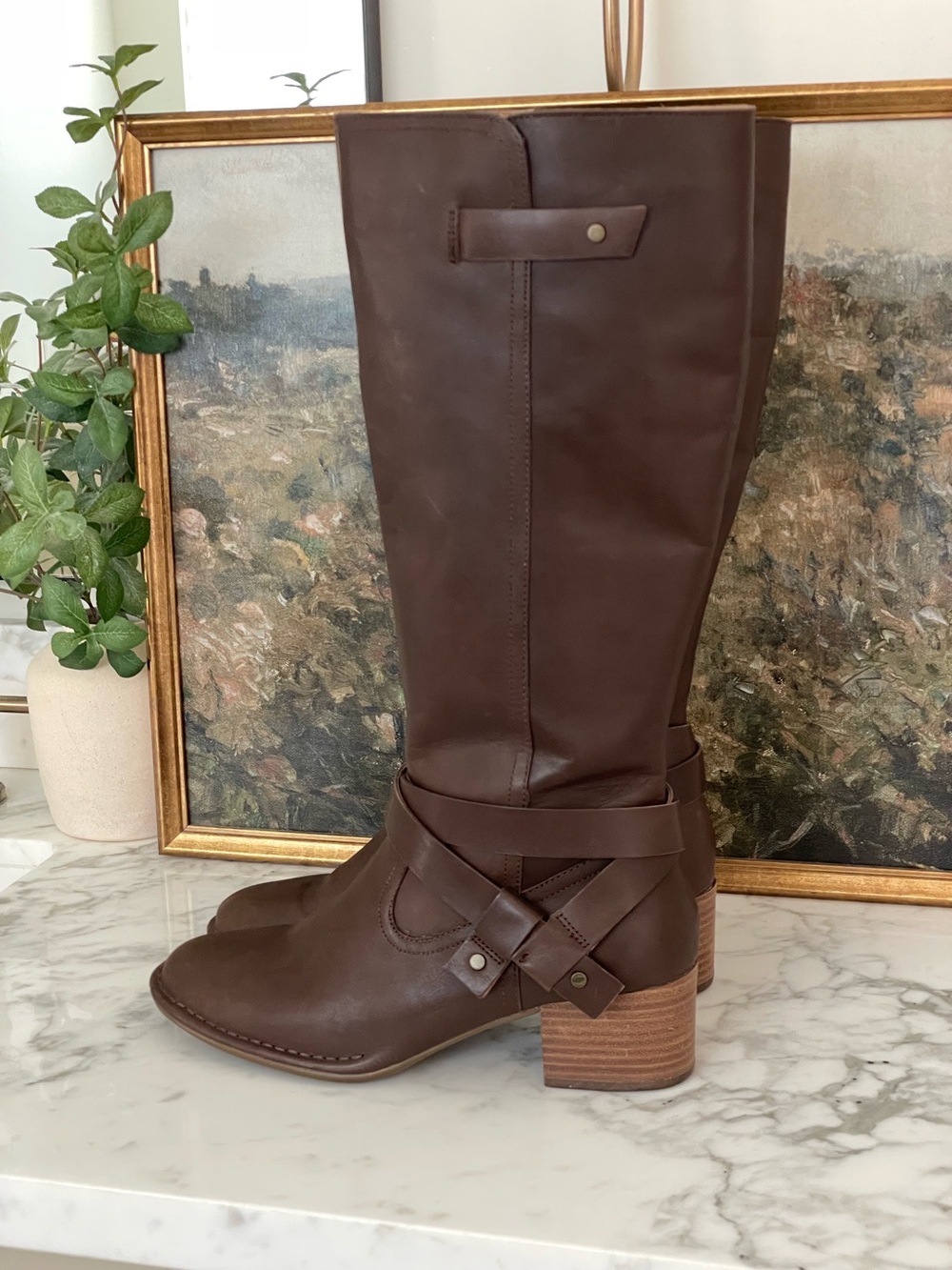 UGG Bandara Knee High Riding Boots Size 10 Brown Leather Athletic Calf - Picture 2 of 9